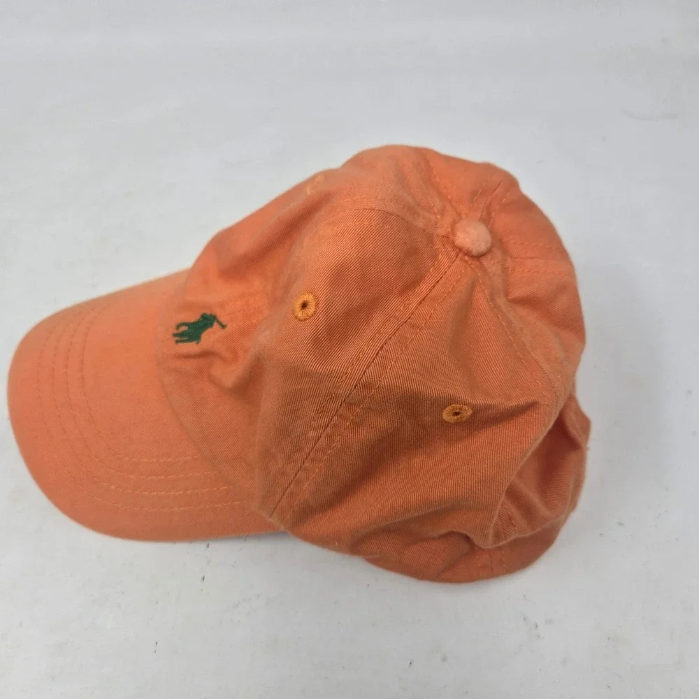 Polo Ralph Lauren Boys Orange Cotton Baseball Cap Green Pony Hat Adjustable 4-7